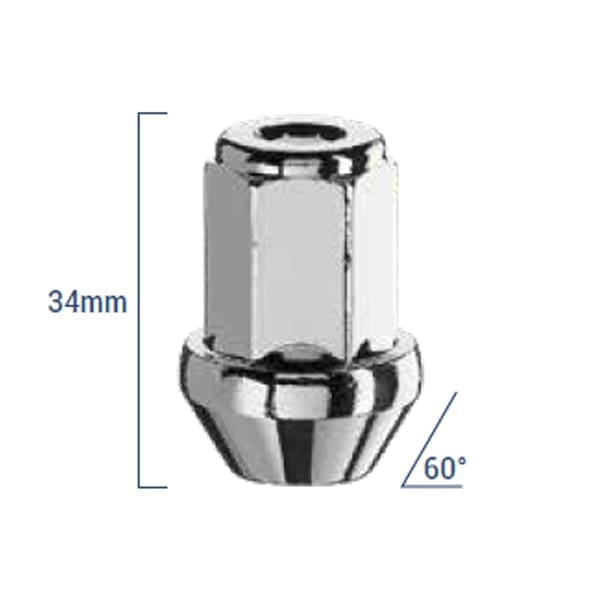 Bimecc Mutter M12x1.25 34mm - võti 17 - 60° koonus - Silver (KINNINE)